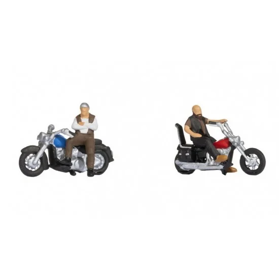 NOCH 15906 HO Scale Rockers on Motorbikes (2 coloured figures with motorcycles) - Model Figures