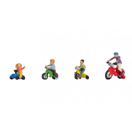 NOCH 15908 HO Scale Children on Bicycles (4 coloured figures with bikes) - Model Figures