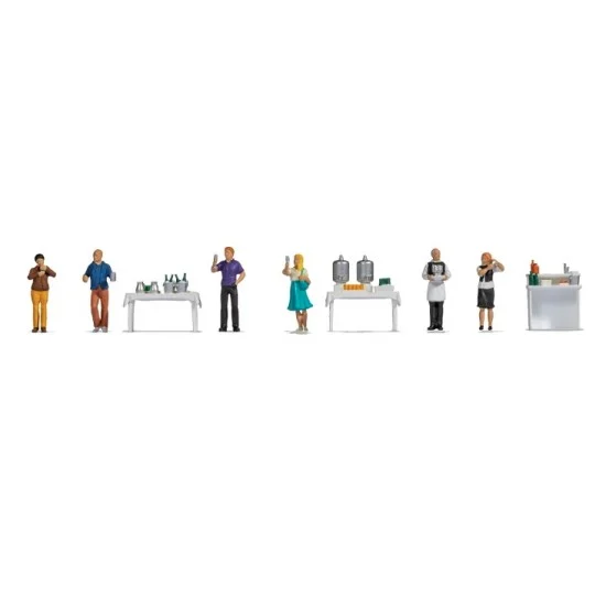 NOCH 16275 HO Scale Themed Figures Set - Buffet (assembled painted figures with accessories)
