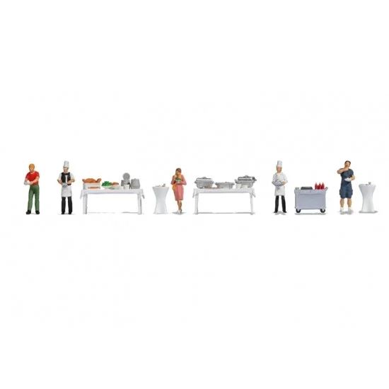 NOCH 16276 HO Scale Themed Figures Set - Buffet (assembled painted figures with accessories)