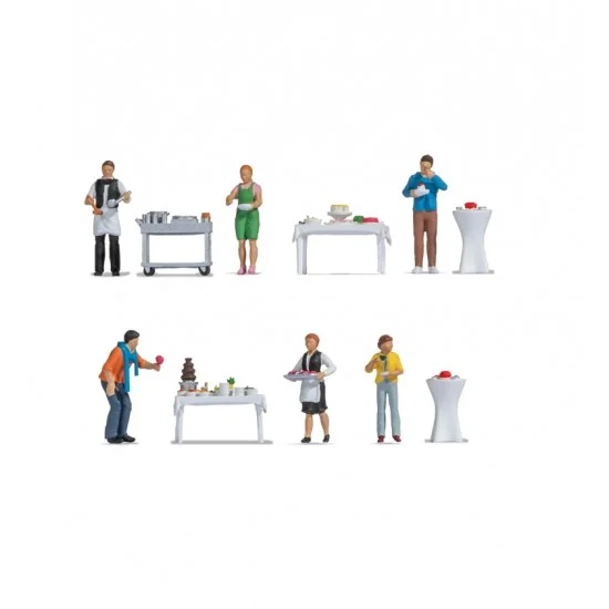 NOCH 16277 HO Scale Themed Figures Set - Buffet (assembled painted figures with accessories)
