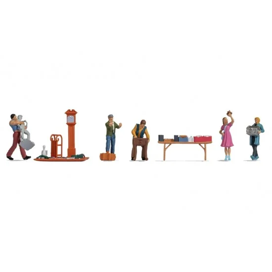 NOCH 16280 HO Scale Themed Figures Set - Flea Market (assembled painted figures with accessories)