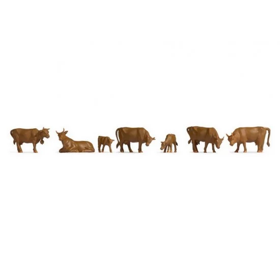 NOCH 18216 HO Scale Brown Cows (7pcs) - Scenics & Diorama