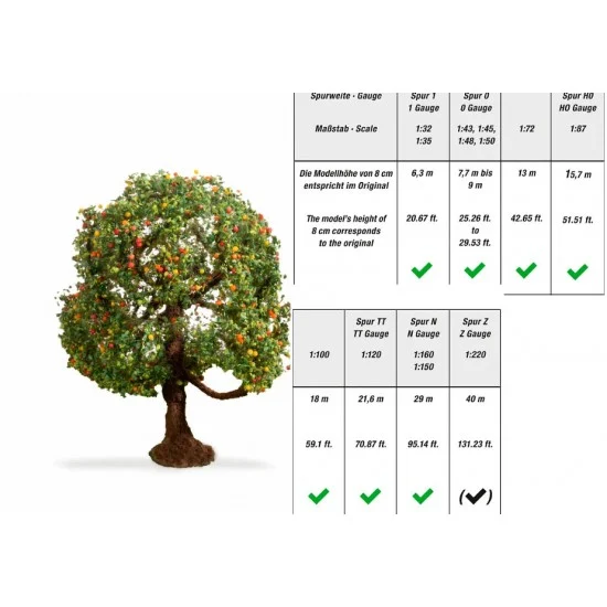 NOCH 20145 Apple Tree (height: 8cm, assembled and painted) - Scenics & Diorama