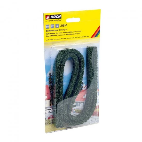 NOCH 21514 Model Hedges Dark Green (2pcs, 15 x 8mm, each 500mm long) - Scenics & Diorama