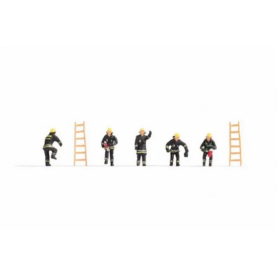 NOCH 36021 N Scale Fire Brigade (Black protective clothing) Assembled and Painted Miniatures - Model Figures
