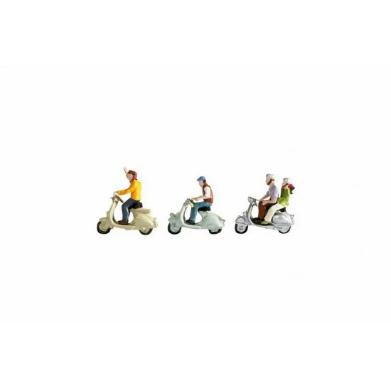 NOCH 36910 N Scale Scooter Drivers Assembled and Painted Miniatures - Model Figures