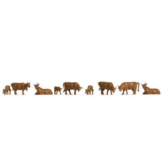 NOCH 38216 N Scale Brown Cows (9pcs) - Scenics & Diorama