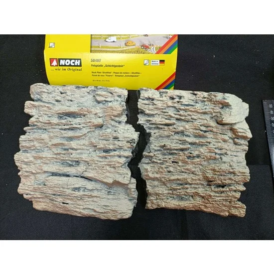 NOCH 58480-DA Rock Wall "Stratified", 33 x 19 cm, Hard Foam (cracked)