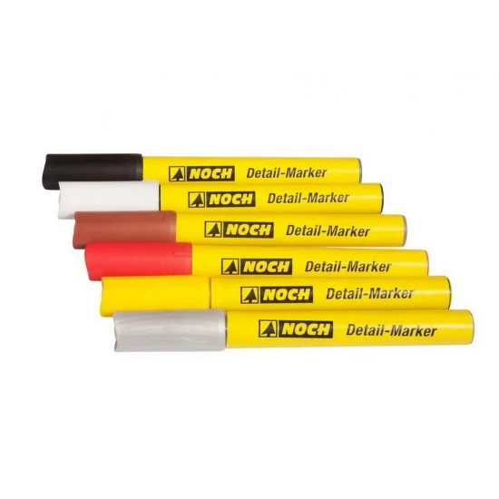 NOCH 61155 Detail Markers (6 acrylic markers, each in black, white, silver, yellow, red and brown) - Hobby & Model Paints