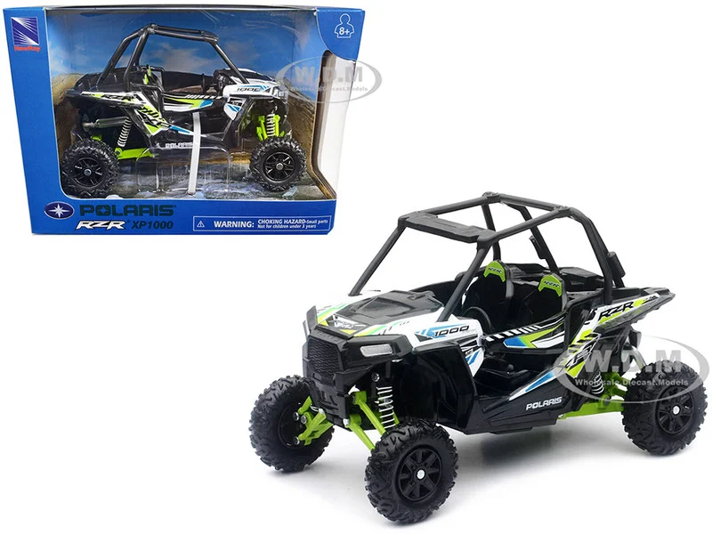Polaris RZR XP 1000 Dune Buggy White Lightning and Bright Green 1/18 Diecast Model by New Ray - Polaris Models
