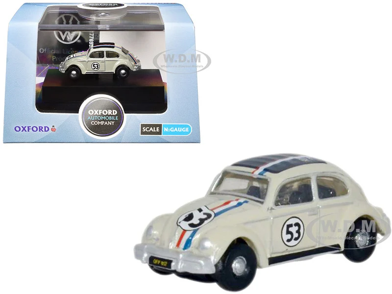 Volkswagen Beetle #53 Beige with Stripes and Black Top 1/148 (N) Scale Diecast Model Car by Oxford Diecast - Volkswagen Models