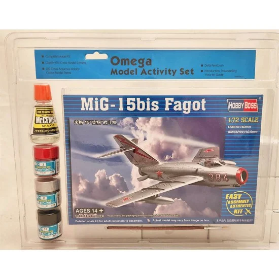 Omega Model 33012 Activity Set - HobbyBoss 1/72 MiG-15 Fagot with GSI Cement and Paints