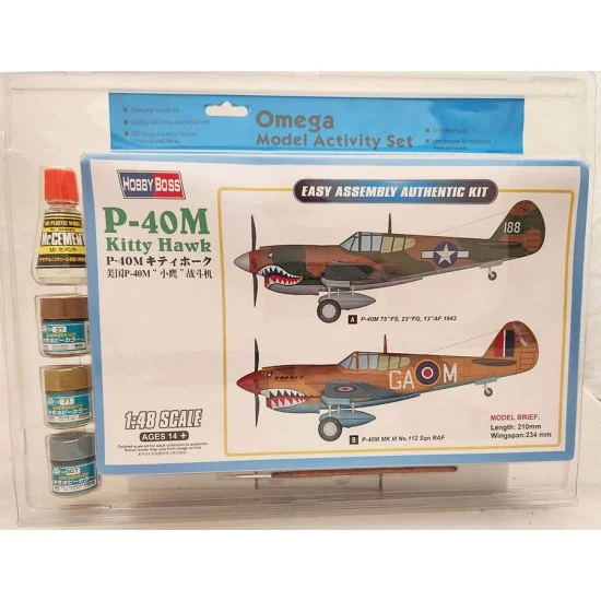 Omega Model 36001 Activity Set - HobbyBoss 1/48 P-40E Kittyhawk with GSI Cement and Paints