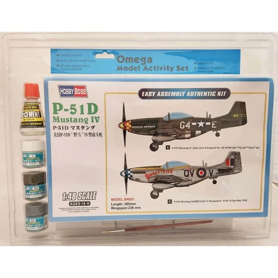 Omega Model 36002 Activity Set - HobbyBoss 1/48 P-51D Mustang with GSI Cement and Paints