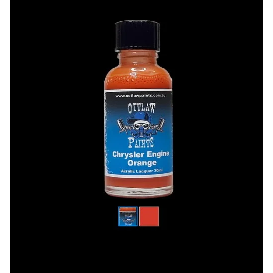Outlaw Paints SC055 Acrylic Lacquer Paint - Solid Colour Chrysler Engine Orange (30ml)