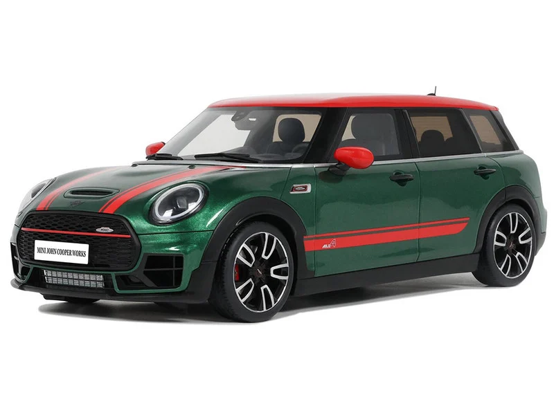 2021 Mini Clubman (F54) JCW British Green Metallic with Red Top and Stripes Limited Edition to 999 pieces Worldwide 1/18 Model Car by Otto Mobile - Mini Cooper Models