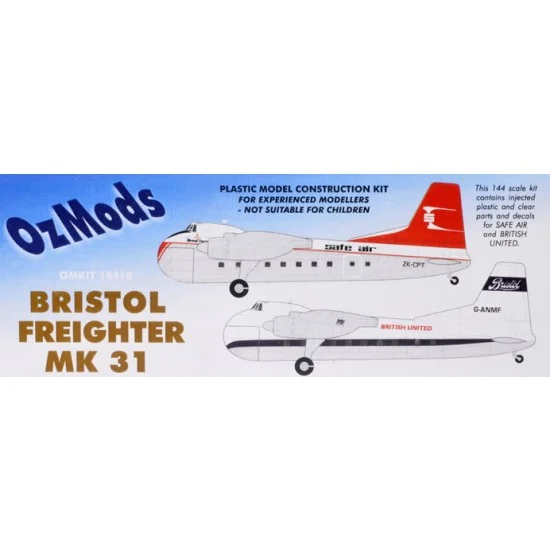 Ozmods OMKIT14418 1/144 Bristol Freighter Mk.31 with Decals for SAFE Air (New Zealand) and British United - Model Planes