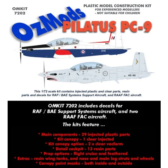 Ozmods OMKIT7202 1/72 Pilatus PC-9 for RAF/BAE Systems Support and RAAF FAC (Wing Tanks included)