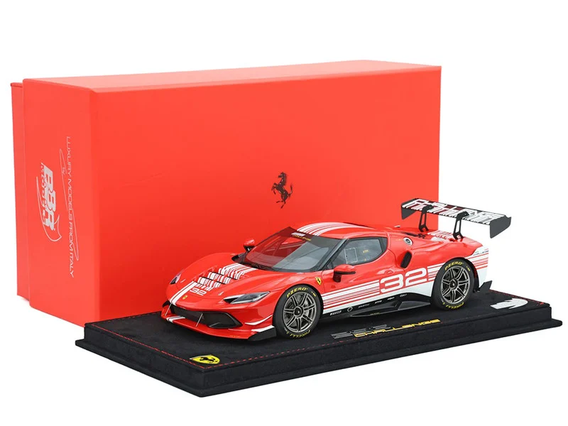 2023 Ferrari 296 Challenge #32 "Launch Version" Red with White Stripes with DISPLAY CASE Limited Edition to 296 pieces Worldwide 1/18 Model Car by BBR - Ferrari Models