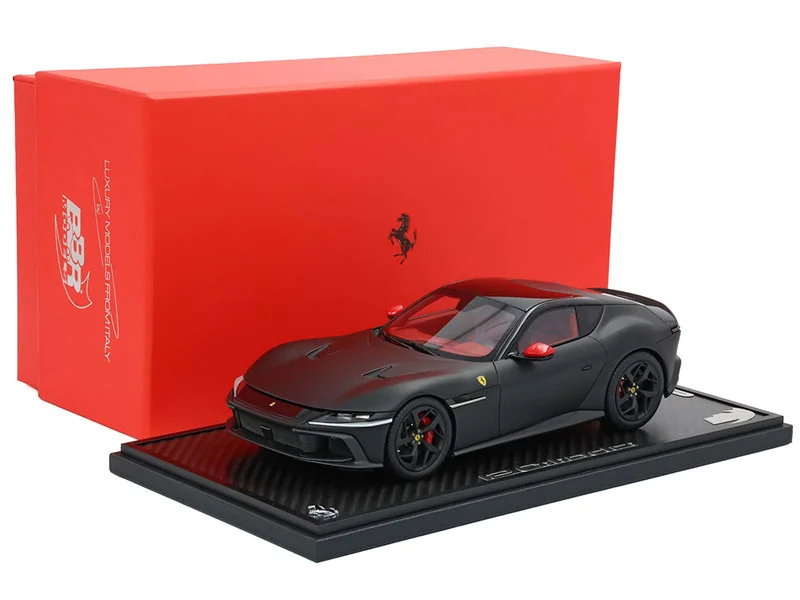Ferrari 12Cilindri with Panoramic Roof Matt Black with DISPLAY CASE Limited Edition to 48 pieces Worldwide 1/18 Model Car by BBR - Ferrari Models