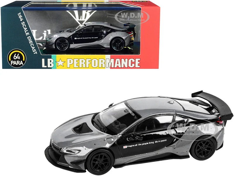 BMW i8 Liberty Walk Gray and Black "LB Performance" Series 1/64 Diecast Model Car by Paragon Models - BMW Models