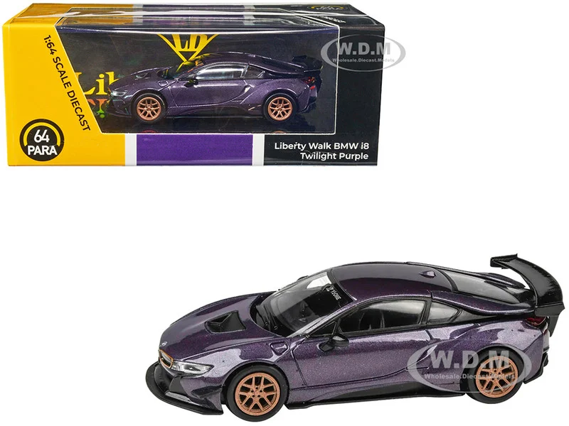 BMW i8 Liberty Walk Twilight Purple Metallic with Gold Wheels 1/64 Diecast Model Car by Paragon Models - BMW Models