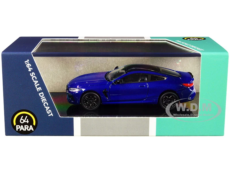 BMW M8 Coupe Marina Bay Blue Metallic with Black Top 1/64 Diecast Model Car by Paragon Models - BMW Models
