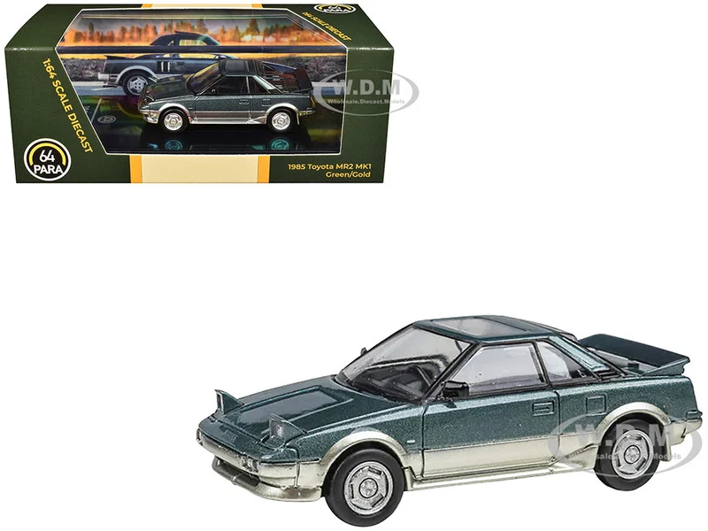 1985 Toyota MR2 MK1 Green Metallic and Gold with Sunroof 1/64 Diecast Model Car by Paragon Models - Toyota Models