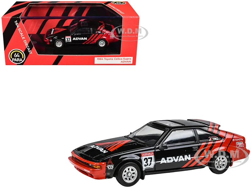 1984 Toyota Celica Supra #37 "ADVAN" Black and Red 1/64 Diecast Model Car by Paragon Models - Toyota Models