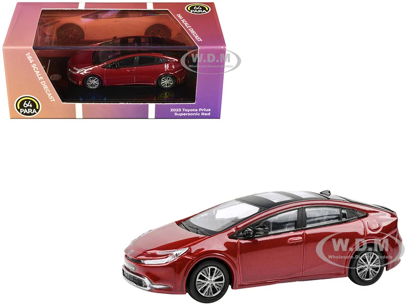 2023 Toyota Prius Supersonic Red Metallic with Black Top and Sun Roof and Sun Roof 1/64 Diecast Model Car by Paragon Models - Toyota Models