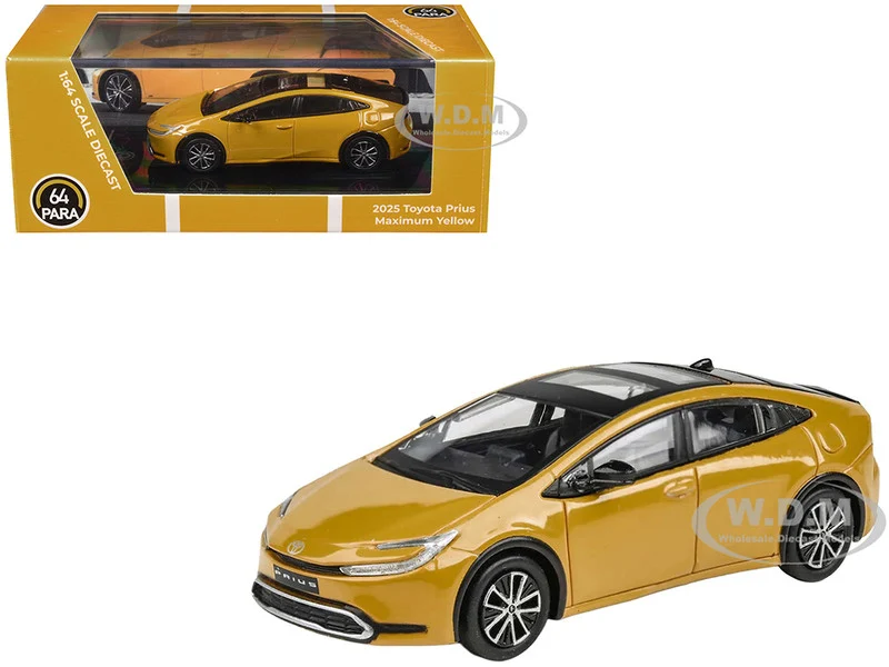 2023 Toyota Prius Maximum Yellow with Black Top and Sun Roof 1/64 Diecast Model Car by Paragon Models - Toyota Models
