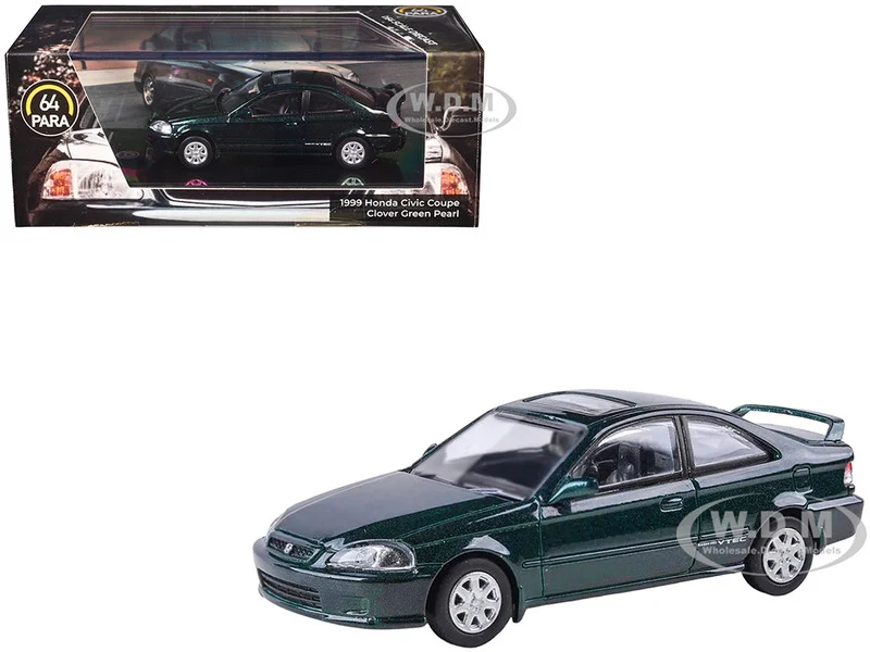 1999 Honda Civic Si EM1 Clover Green Pearl Metallic with Sunroof 1/64 Diecast Model Car by Paragon Models - Honda Models