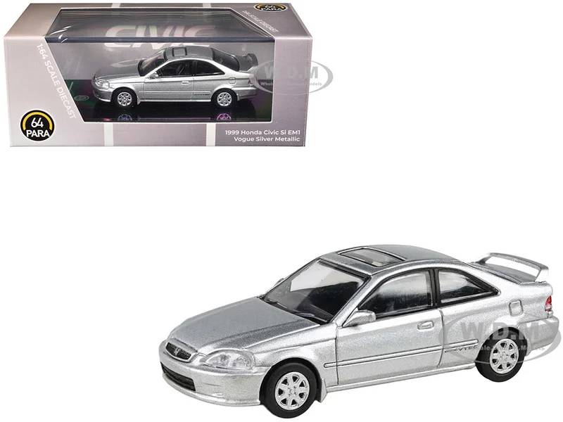 1999 Honda Civic Si EM1 Vogue Silver Metallic with Sunroof 1/64 Diecast Model Car by Paragon Models - Honda Models
