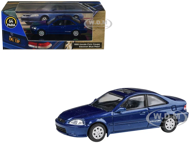 1999 Honda Civic Coupe Electron Blue Pearl Metallic with Sunroof 1/64 Diecast Model Car by Paragon Models - Honda Models