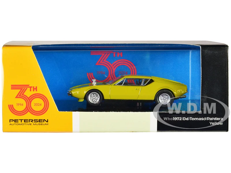 1972 De Tomaso Pantera Yellow "Petersen Automotive Museum 30th Anniversary" 1/64 Diecast Model Car by Paragon Models - De Tomaso Models