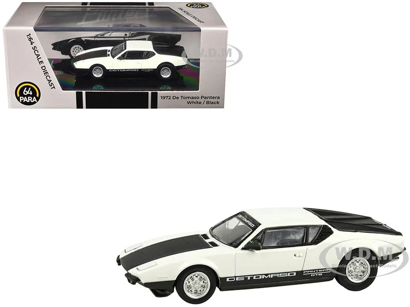 1972 De Tomaso Pantera White and Black 1/64 Diecast Model Car by Paragon Models - De Tomaso Models