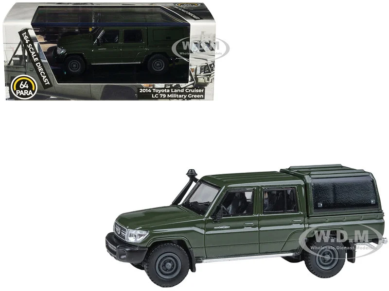 2014 Toyota Land Cruiser LC 79 with Camper Shell Military Green 1/64 Diecast Model Car by Paragon Models - Toyota Models