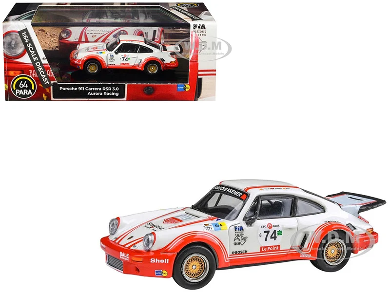 Porsche 911 Carrera RSR 3.0 #74 "Aurora Racing" White with Red Stripes 1/64 Diecast Model Car by Paragon Models - Porsche Models
