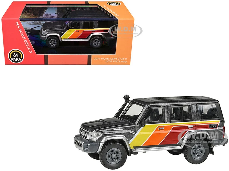 2014 Toyota Land Cruiser LC76 "TRD Livery" Gray Metallic with Stripes 1/64 Diecast Model Car by Paragon Models - Toyota Models
