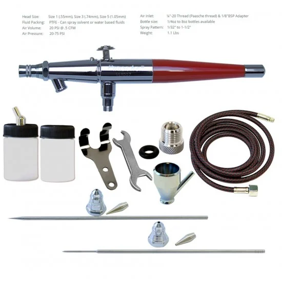 Paasche VLS-3AS Double Action Internal Mix Siphon Feed Airbrush Set w/0.55, 0.75 & 1.05mm Heads