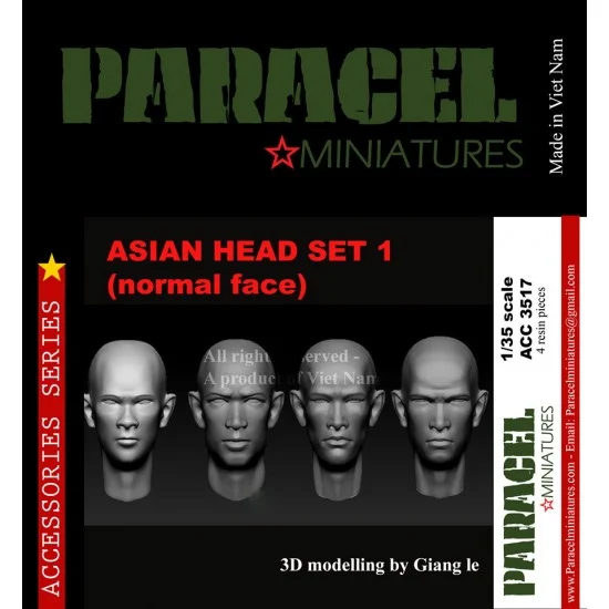 Paracel Miniatures ACC3517 1/35 Vietnamese/Asian Head set Vol.1 - Normal Face (4pcs)