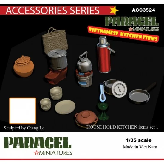 Paracel Miniatures ACC3524 1/35 Vietnam Kitchen Set 1 - Scenics & Diorama