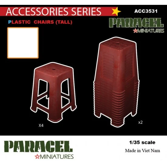 Paracel Miniatures ACC3531 1/35 Plastic Chairs (Tall): 4 Individual and 2 Pre-stacked Columns