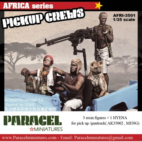 Paracel Miniatures AFRI3501 1/35 Africa PICK UP Crews (3 Figures & 1 Hyena w/DSHK) for AK-35002/Meng Pick up/Guntruck