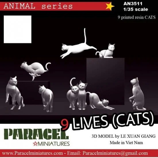 Paracel Miniatures AN3511 1/35 Mini Animal - Cats (9pcs, 3D prints)