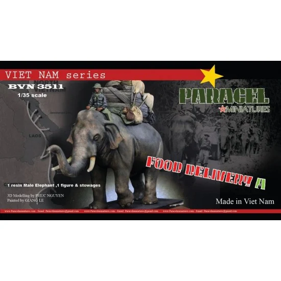 Paracel Miniatures BVN3511 1/35 Vietnam War Food Delivery Set A (male elephant, figure & stowage set) - Model Figures