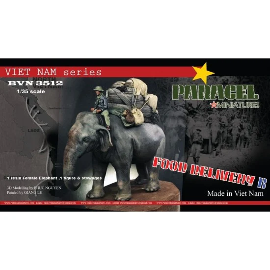 Paracel Miniatures BVN3512 1/35 Vietnam War Food Delivery Set B (female elephant, figure & stowage set) - Model Figures