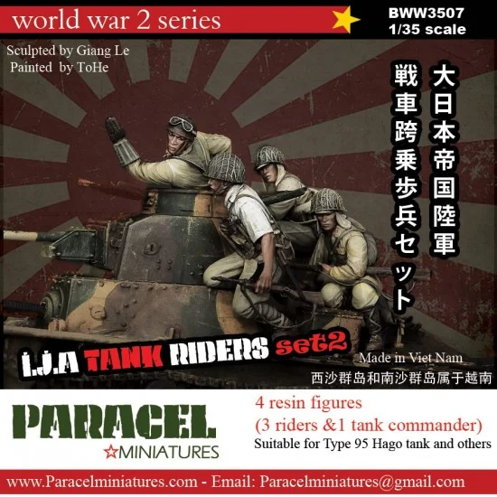 Paracel Miniatures BWW3507 1/35 WWII IJA Tank Riders Set #2 (3 crews & 1 commander) - Model Figures