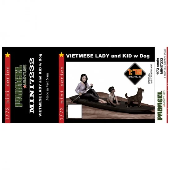 Paracel Miniatures MINI7232 1/72 Vietnam War Civilian Figures set: Boat, Lady, Kid and Dog - Model Figures